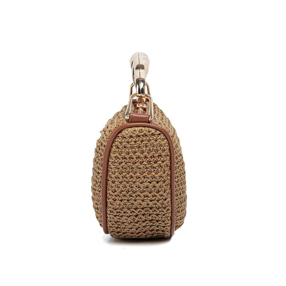 7466 Straw Crossbody Bags Metal Top Handle Purse Designer Beach Handbag - Picture 2 of 9
